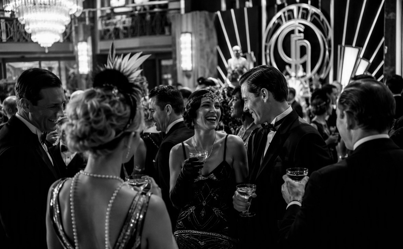 Themed corporate event in Singapore with Great Gatsby styling, art deco details and formally dressed guests